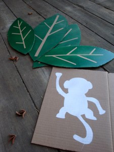 monkey + leaves get ready for the shower