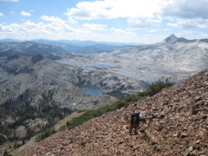 scrambling up the peak